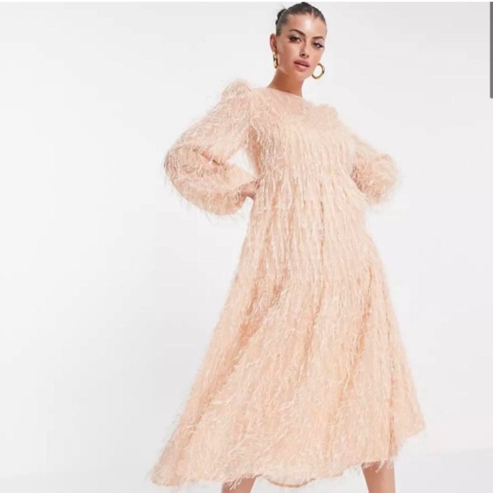 ASOS DESIGN midi dress in fluffy texture pink